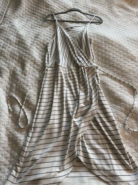41 Hawthorn mock wrap dress white with Black Stripes